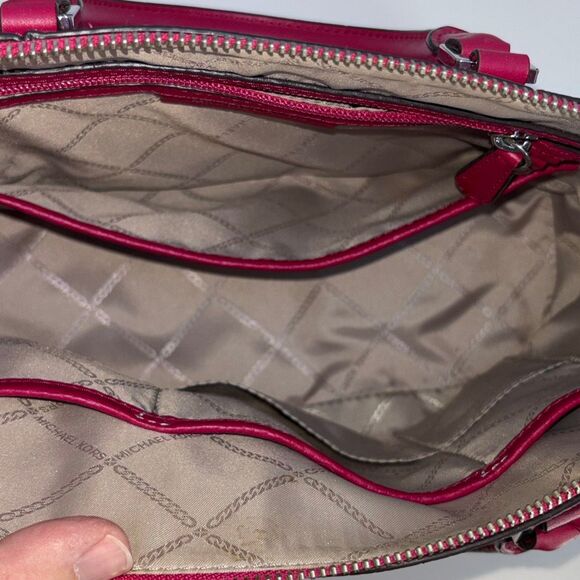 Michael Kors MK Bedford Legacy Dome Satchel Purse Bag Red pebbled leather - Picture 7 of 10